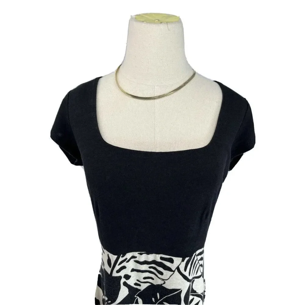 Tommy Bahama Womens Size Small Linen Blend Midi Dress Black Cream Tropical Print - Picture 4 of 12